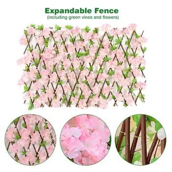 

Simulation Wooden Telescopic Fence with Flower Leaves Garden Screening Retractable Fence Expanding Trellis Privacy Screen