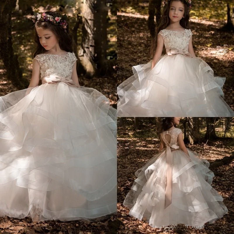 lace flower girl dress with train