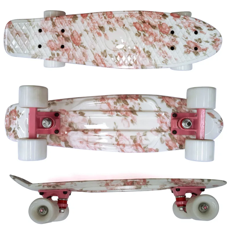 Peony Pink Series Antiscivolo Emery Skateboard Banana 22 ''Mini Cruiser Fishboard Bambini Skateboard Retro Print Penny Fish Board