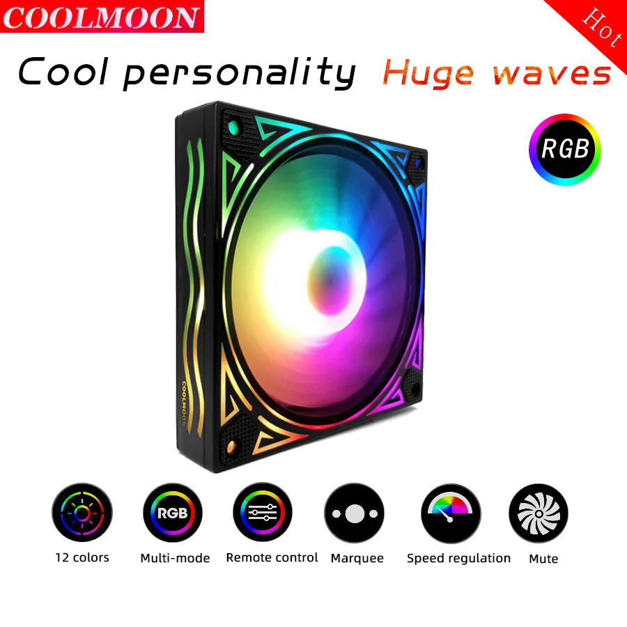 

COOLMOON RGB 12CM Desktop chassis cooling fan silent operation fan color changeable wireless remote control super multi-play