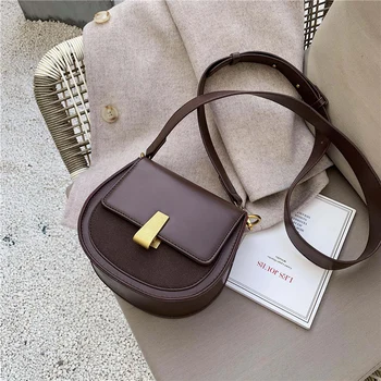 

2020 New Women Bags Pure Color Leather Shoulder Messenger Bag Fashion Black Women Bags Wide Shoulder Straps Saddle Bags bolsos