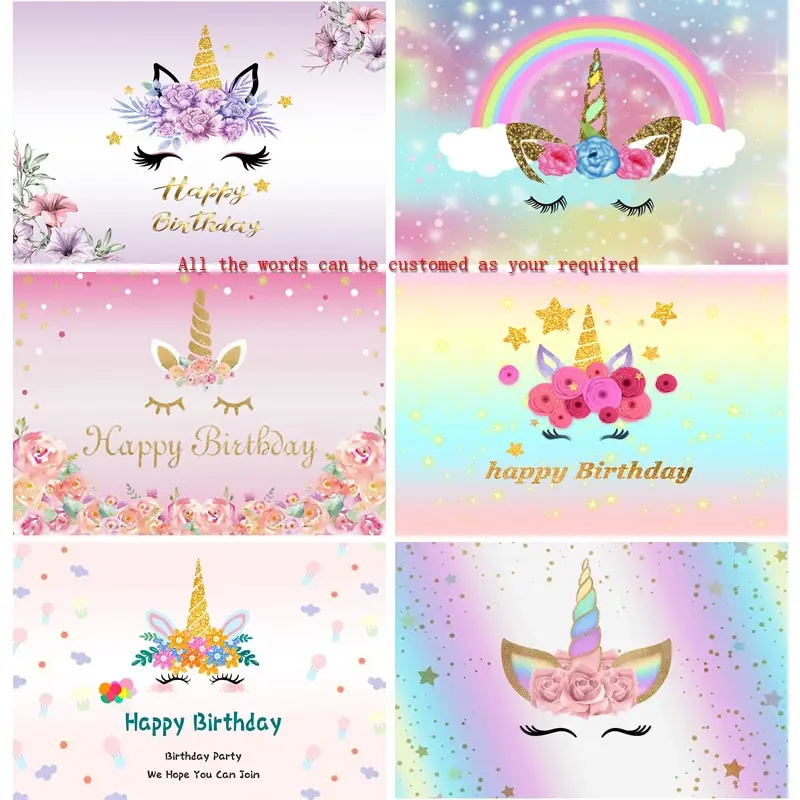 

SHUOZHIKE Art Fabric Unicorn Birthday Photography Backdrops Newborn Baby Photo Background Studio Photocalls Props 21531-b1