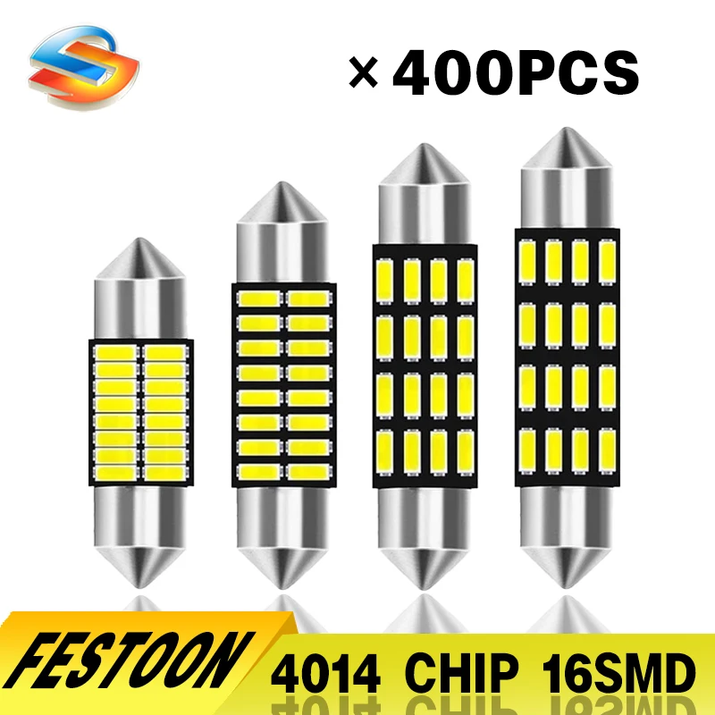 

400pcs Wholesale C5W Led 4014 16 SMD 16 Leds Interior Lights 31mm 36mm 39mm 41mm Festoon Dome Lamps Reading Light Mix Size