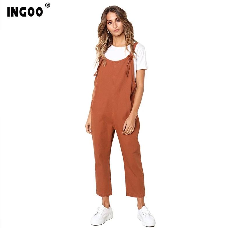 Комбинезон женский однотонный с карманами до щиколотки широкими