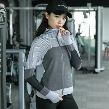 

Women Hooded running jacket Long Sleeve Sweatshirt hoodie Ladies Yoga Sports Zipper Jacket Gym training Shirts Clothes Women