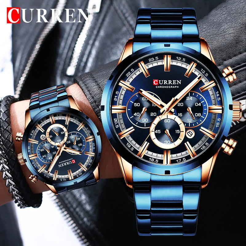 Comprare Nuovi Uomini di Modo CURREN Orologi In Acciaio Inox Top Brand di Lusso di Sport Cronografo Al Quarzo Della Vigilanza Degli Uomini Relogio Masculino