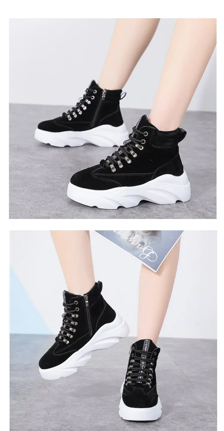 Fujin Brand New Autumn Winter Shoes Women Flat Plush Winter Womens Black Short Warm Boot Fashion Thick Bottom Platform Shoes