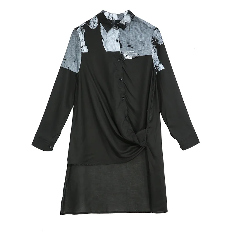 Женский Длинный пуловер с принтом LANMREM необычная Тонкая Блузка черного и белого