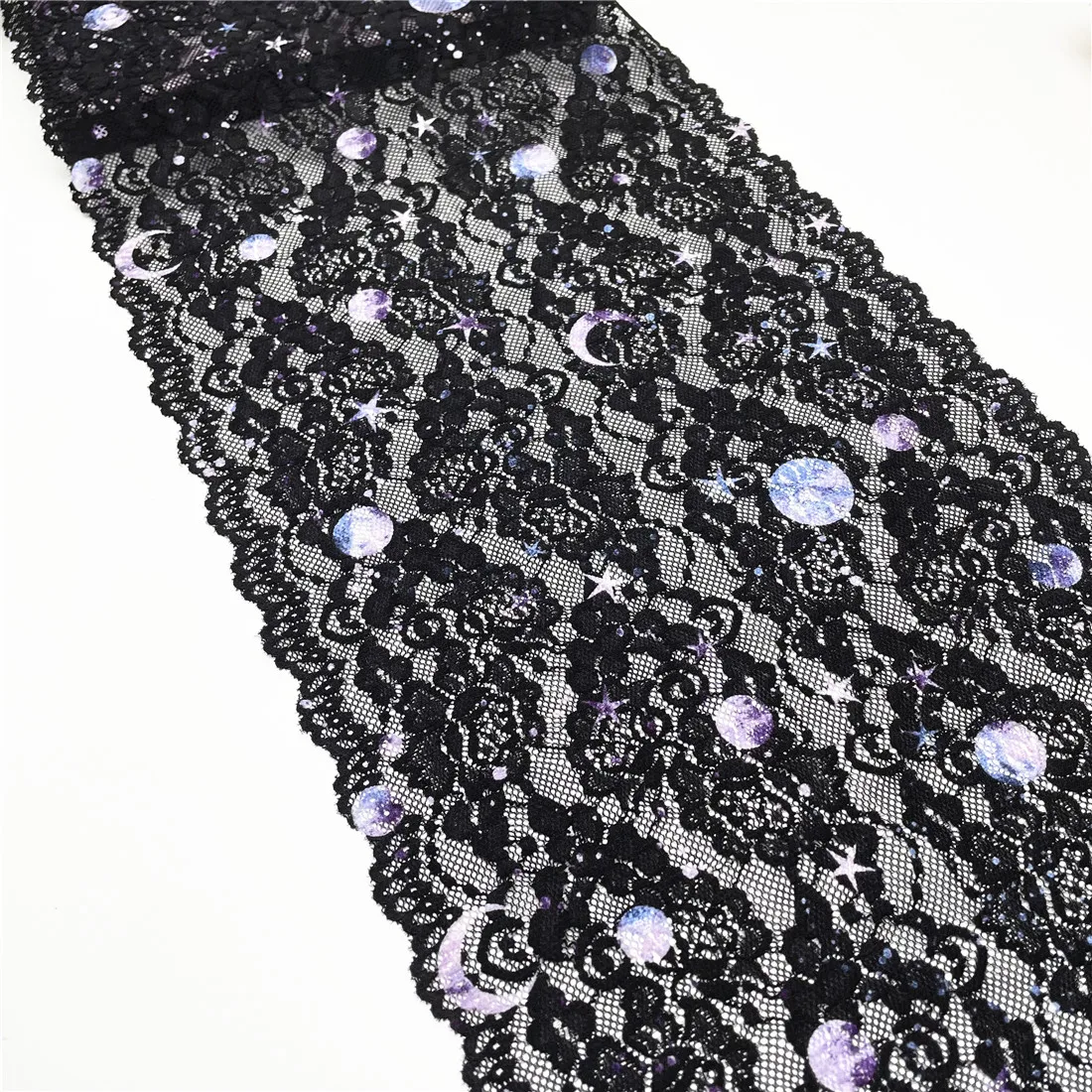 3M/lot Width28cm Star Moon Night Black Wide Elastic Lace Trim Skirt Hem Underwear Sewing Craft DIY Apparel Fabrics Lace Lingerie 1