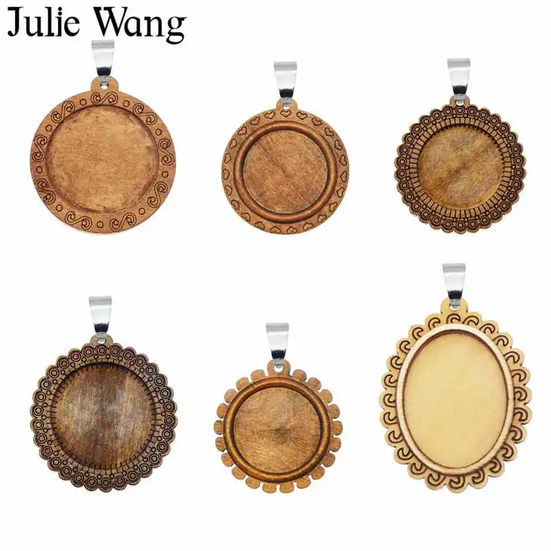 Julie Wang 2 шт. деревянный Овальный Круглый Кабошон База настройки талисманы крючки