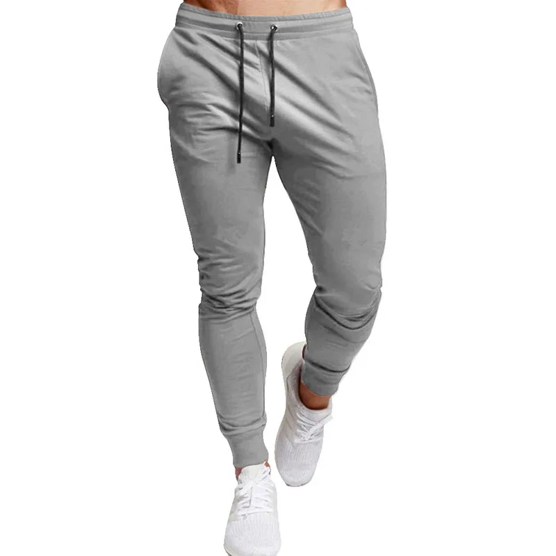 Gray MJartoria новые мужские спортивные и свободные брюки полной длины сплошной цвет универсальный бег Drawstring тренировка фитнес брюки - Цвет: Gray