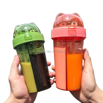 

Two Straw Kids Drinking Bottle Cute Bear Lid Cover | Tumbler for 2 Drinks in One| Dual Use Water Bottle Cute Assorted Colo