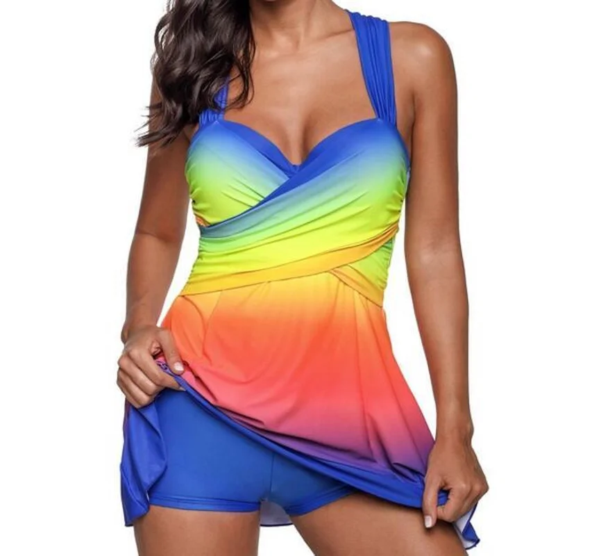 

Rainbow Crossover Boyshort Bathing Swimsuit Underwires Swimdress UK Size 10-20 Beach Wear Swimwear Bodysuit Rainbow