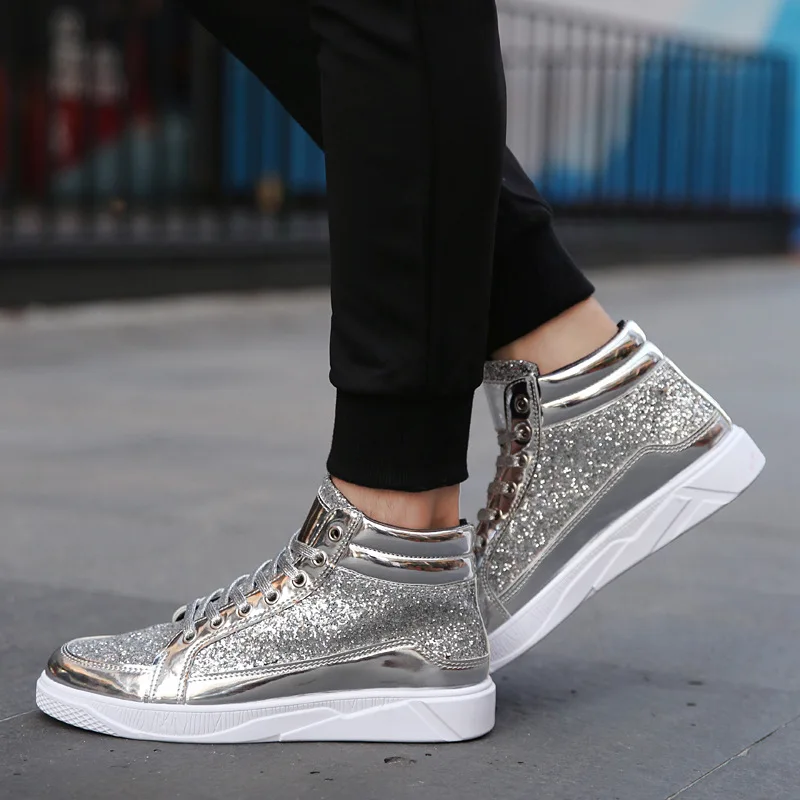 

Sequin High Top Sneakers Men Black Gold Sliver New Fashion Men Boots Mens Casual Shoes Hot Sale Plus Size Masculino Trainers