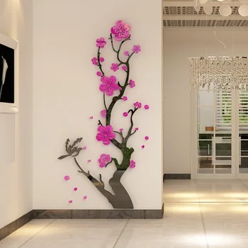 

Chinese Style 3d Wall Stickers Plum Blossom Flowers Stickers Home Decorations Living Room Dinning Wall Decor Decals Acrylic B