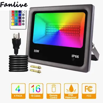 

10pcs AC85-265V 55W LED Flood Light IP66 Waterproof Outdoor 7 Colors Change RGB RC Floodlight Projector Reflector Lamp Spotlight