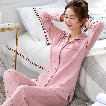 

Cotton Pajamas 2PCS Set Women Sleepwear Spring Summer Print Long Sleeve Nightwear Female Homewear Plus Size Pijama Mujer 3XL