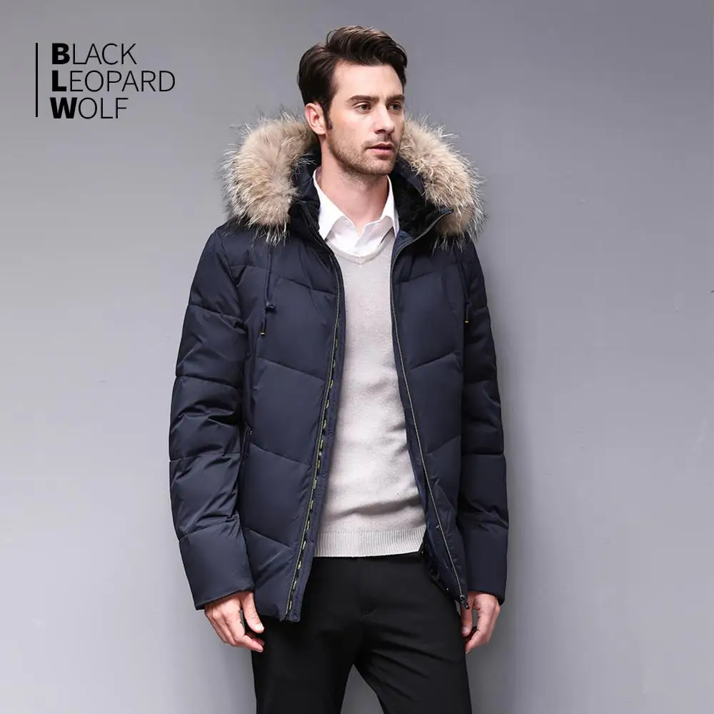 Мужская куртка с мехом енота Blackleopardwolf роскошная ветровка воротником BL 973M зима