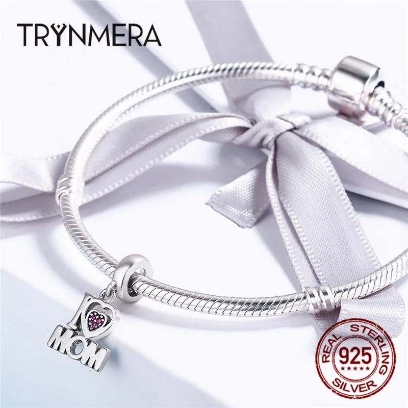 Trynmera Аутентичные стерлингового серебра 925 пробы I Love Mom кулон с буквами Подвески подходят браслеты, бижутерия подарок матери TA036