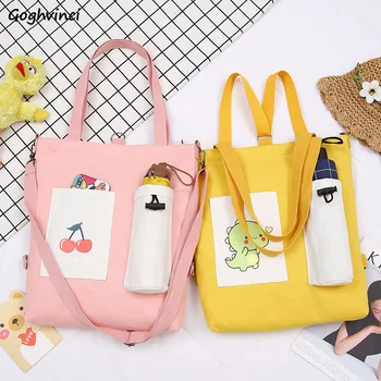 

Shopping Bags Women Printed Patchwork Multi-pockets Kawaii Womens Canvas Bag Harajuku Large Capacity Chic Stylish Students New