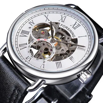

Luxury Brand Hollow Automatic Mechanical Business Men Watch Case Leather Skeleton Mechanical Watches Men relogio masculino