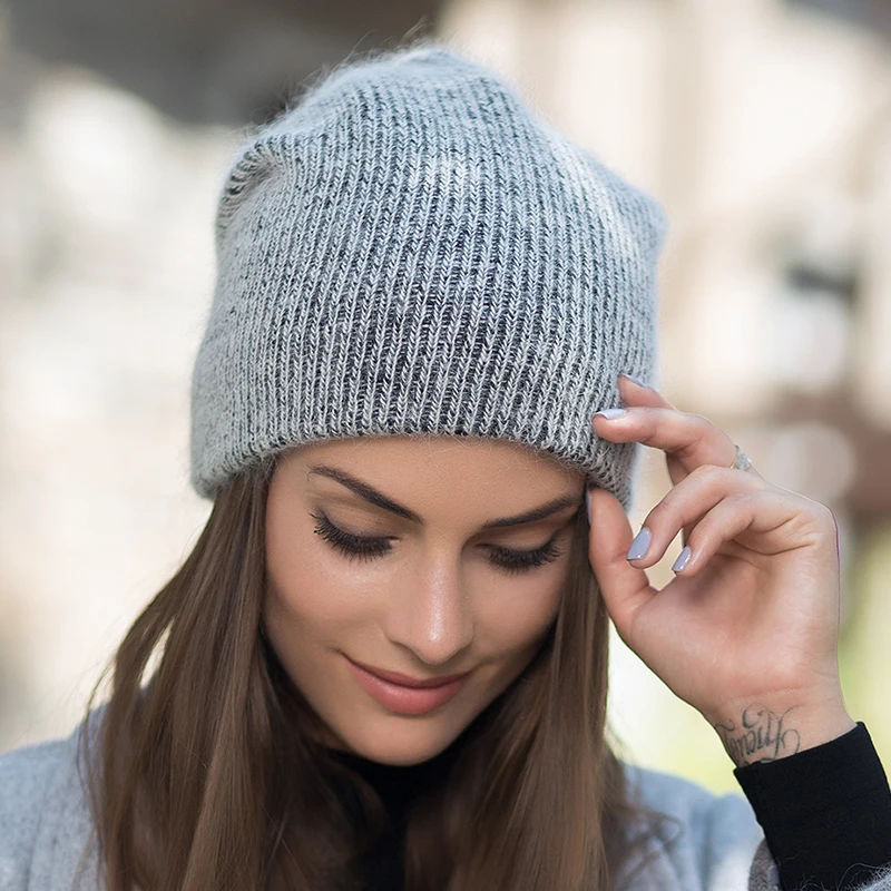 Women's Beanie Warm Hat Knit Cap Rabbit Mao Winter Headwear Women's Innocent Mini Hat Pure Color Cotton Cap Ski Warm Mask