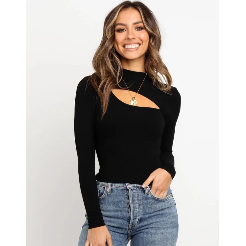 2019 Autumn New Fashion Black Women's Temperament Round Neck Slim Elegant Trend Knit Wild Clothing Hh640 | Женская одежда
