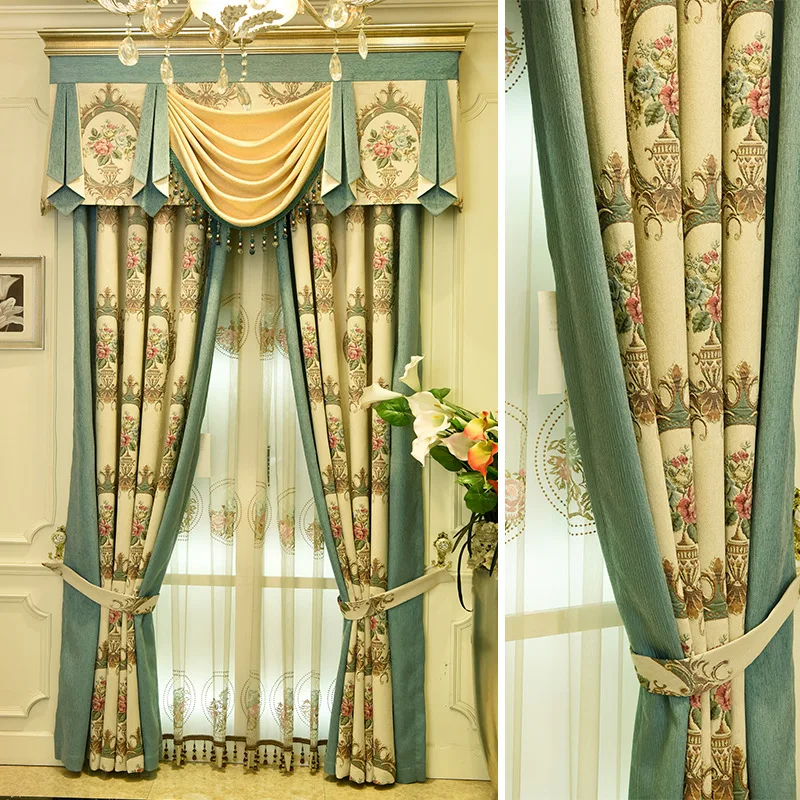 

Fresh European-style Embroidered Shading Curtains for Living Dining Room Bedroom Diningroom Silk Window Drapes Flowers Elegant