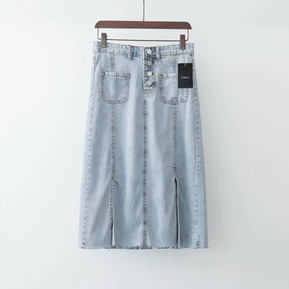 

A3117-01953 WOMEN'S Dress New Products Straight Skirt High-waisted si li kou under Slit Denim Skirt