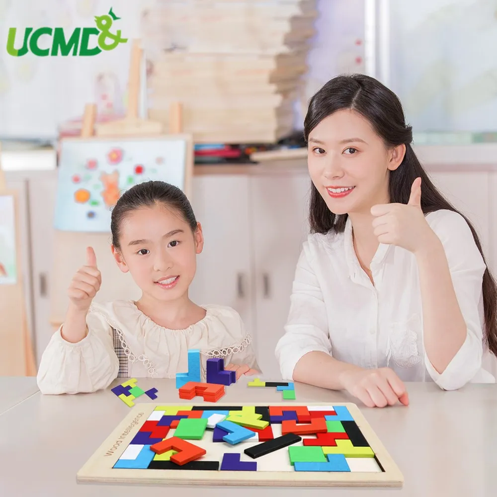 

Colorful Wooden Tetris Puzzle Toys Montessori Brain Teaser Intellectual Preschool Educational Toys Tetris Game Kid Children Gift