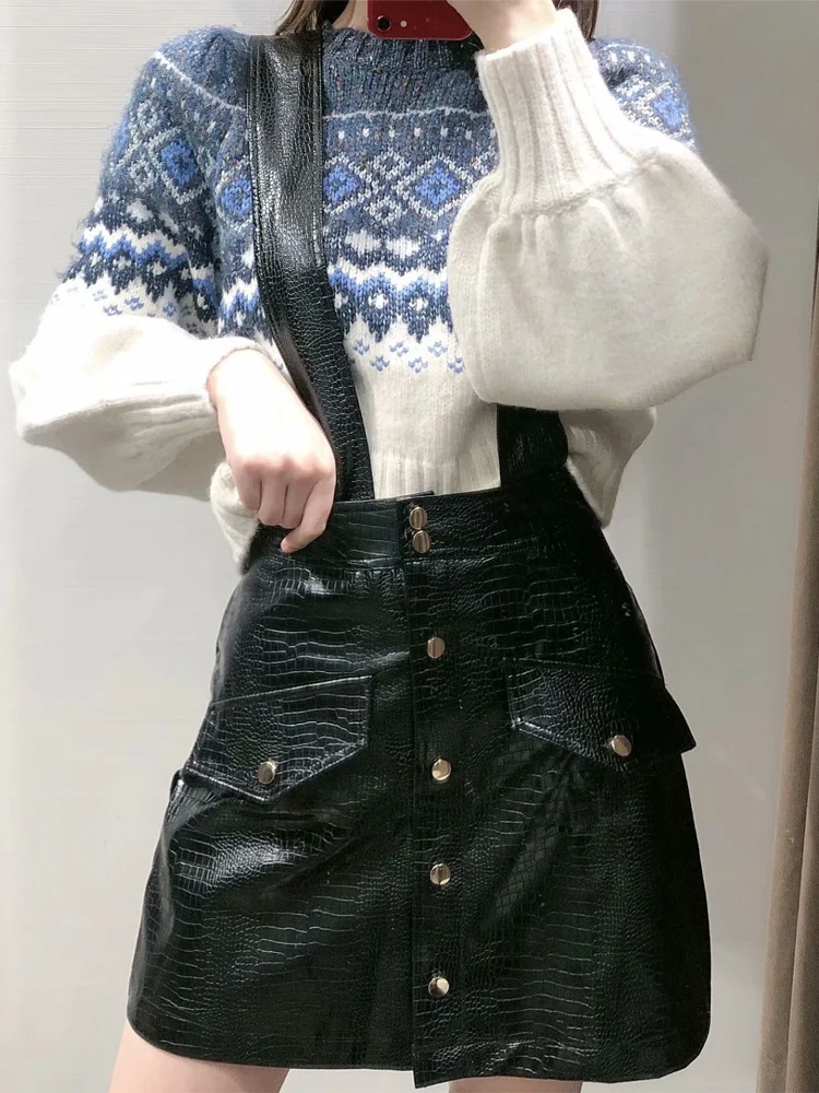 RZIV осенняя и зимняя женская юбка Повседневная Однотонная юбка из искусственной кожи с декоративными пуговицами