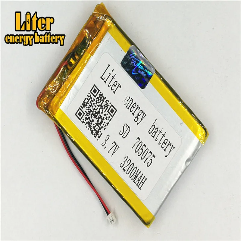 

1.25MM 2pin connector 3.7V 705075 3200mah e-books GPS PDA lipo lithium polymer battery li ion battery