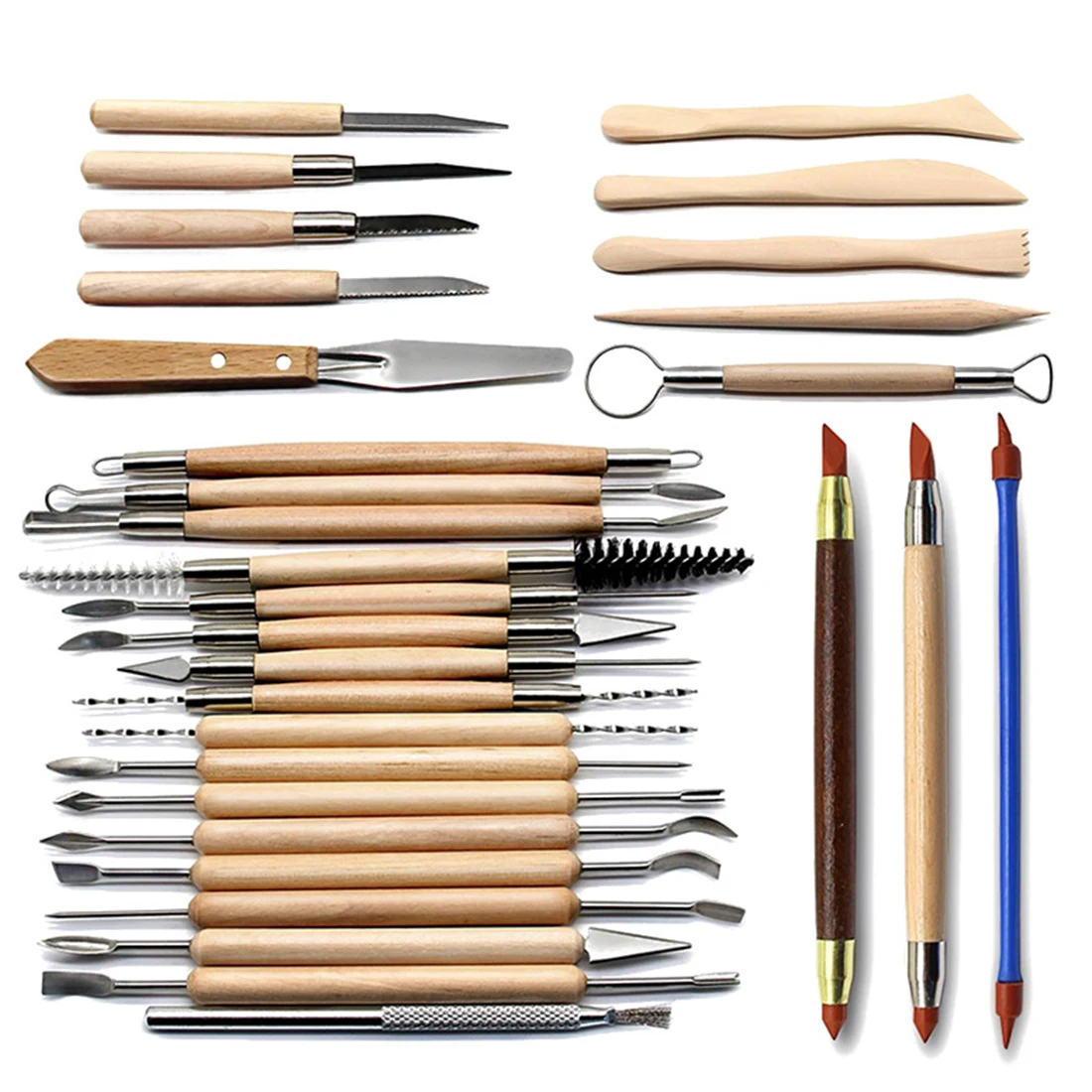 

30pcs DIY Art Clay Pottery Tool Set Crafts Clay Sculpting Tool Kit Pottery & Ceramics Wooden Handle Modeling Clay Tools