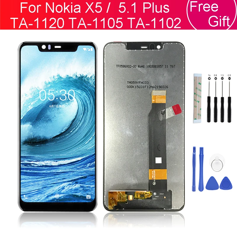 Для Nokia X5 ЖК-дисплей сенсорный экран дигитайзер TA-1120 TA-1105 TA-1102 для 5 1 Plus ЖК-экран