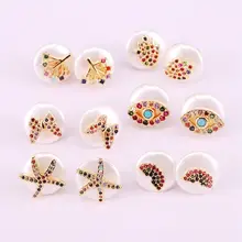8 пар смешанных стилей модные золотые цвета Cz микро проложить монета в форме натуральный жемчужный серьги-гвоздики
