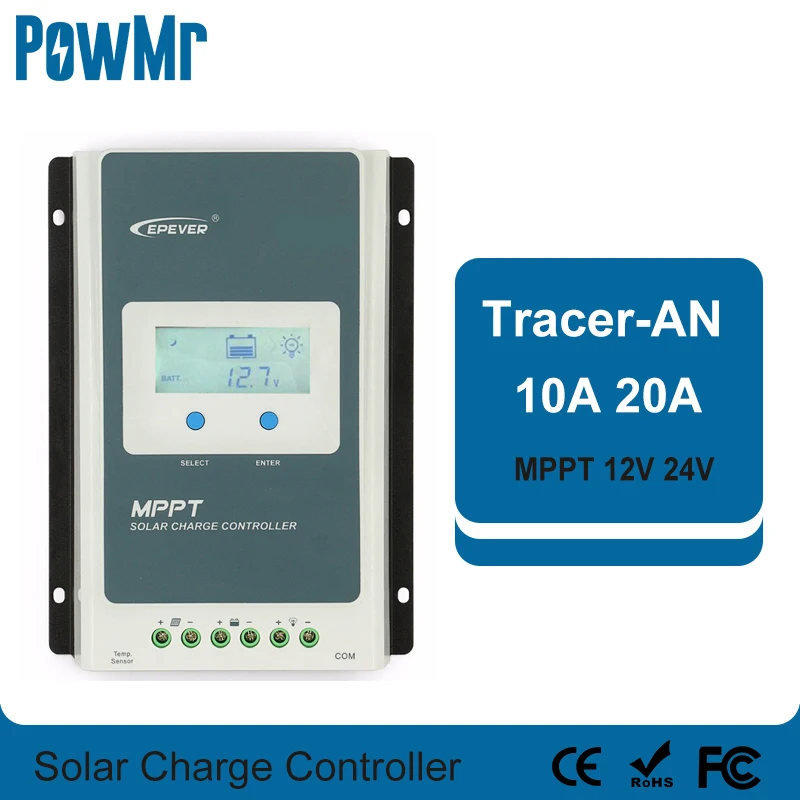 EPever – contrôleur MPPT pour panneaux solaires, 12V/24V, 10a, avec rétro-éclairage LCD, pour 60V Max, entrée Tracer1206AN 2206AN