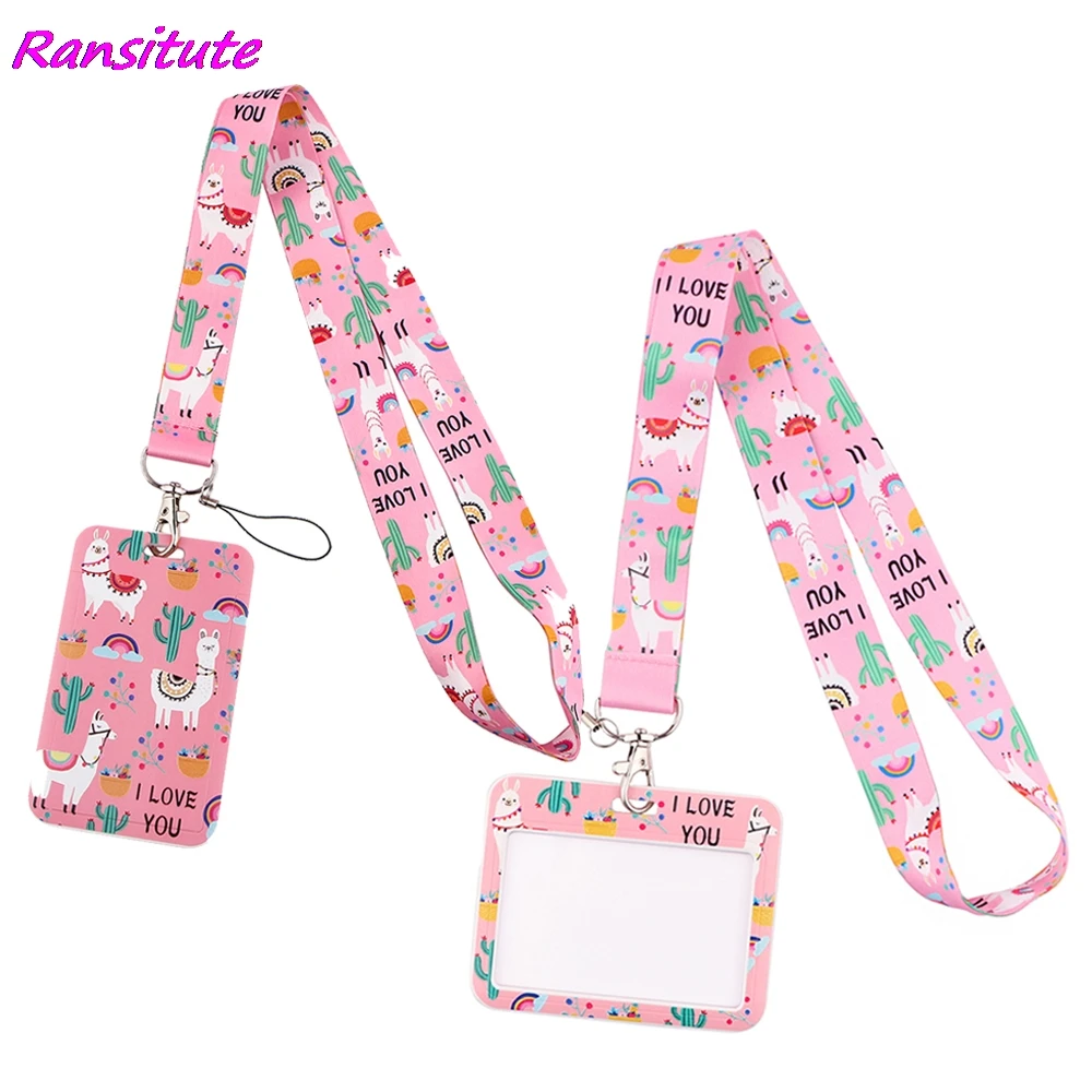 

Ransitute R1624 Kawaii Pink Alpaca Lanyard ID Badge Holder Student Hanging Neck Mobile Phone Lanyard Badge Subway Access Card