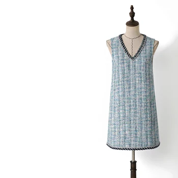

New contracted to light blue small sweet wind v neck comfortable cotton feeling thin sleeveless vest dress