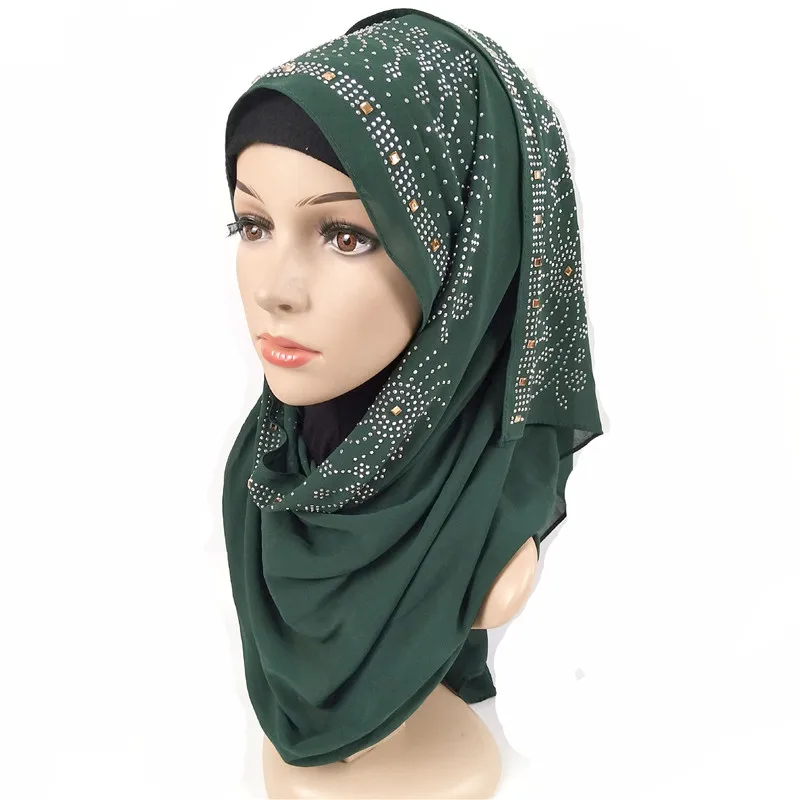 180*75 см сплошной цвет мусульманский шифон хиджаб с бурильной головкой шарфы для женщин мусульманский шарф hijabs foulard арабский обертывание тюрбан шарф - Цвет: 21
