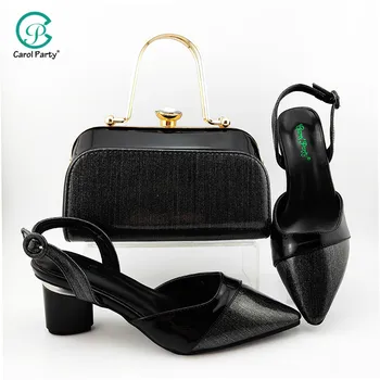 

2020 Black Color Lady Shoes With Matching Bags Set Italian Women's Party Shoes and Bag Sets Comfortable Heels For Wedding