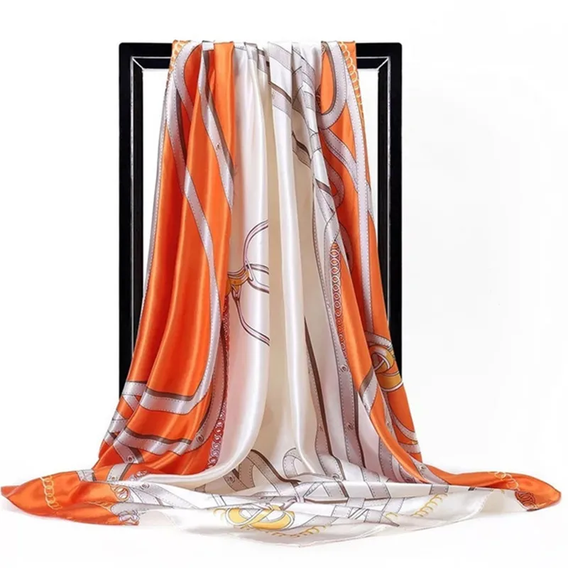 90 см квадратный женский шифоновый Классический женский шелковый шарф офисный женский платок шаль шарф платок глушитель Бандана Хиджаб обёрточная бумага - Цвет: 32