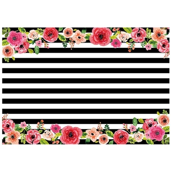 

7x5ft photography backdrops Black and white stripe watercolor pink flower banner Birthday party wedding bridal shower decoration