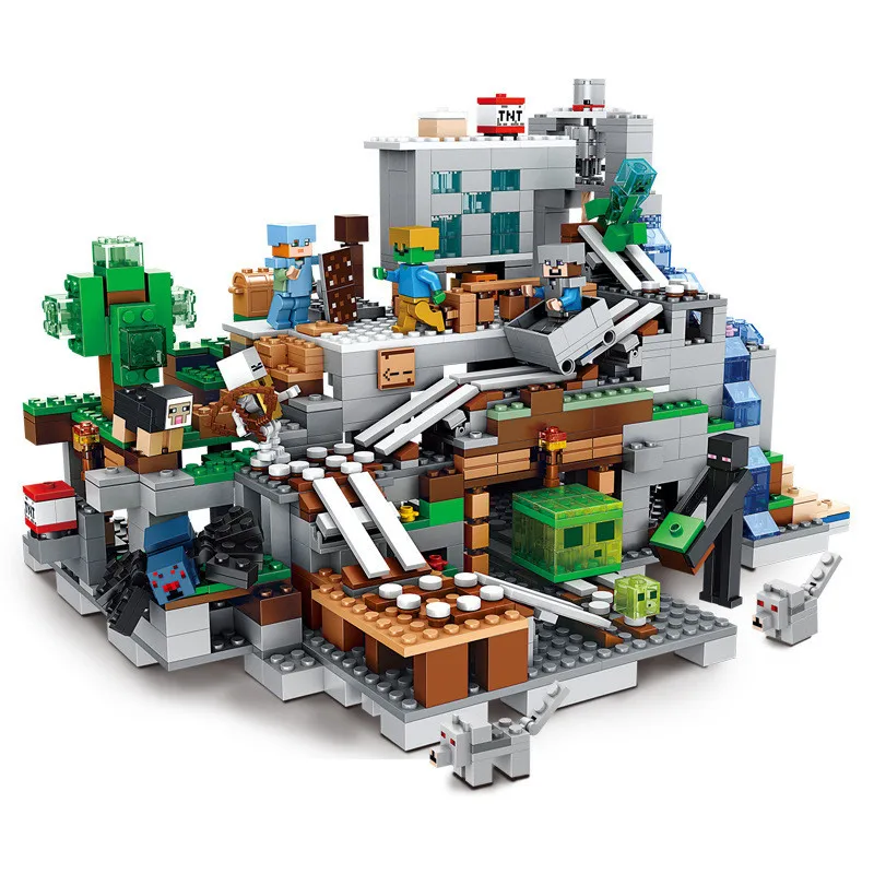 

1000pcs My World Model Building Blocks Compatible legoingly Minecrafted The Mountain Cave With Elevator Bricks Toys For Children