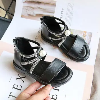 

Sandals Girls Kids Sandals Princess Rhinestone Children Summer Beach Shoes 2020 Brand New Soft Sweet Floral With Pearl 22-31