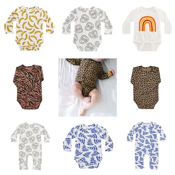 

Baby Jumpsuit Unisex Long Sleeve Bodysuit Autumn New Leopard Banana Rainbow Pattern Onesie Infant Cotton Clothes