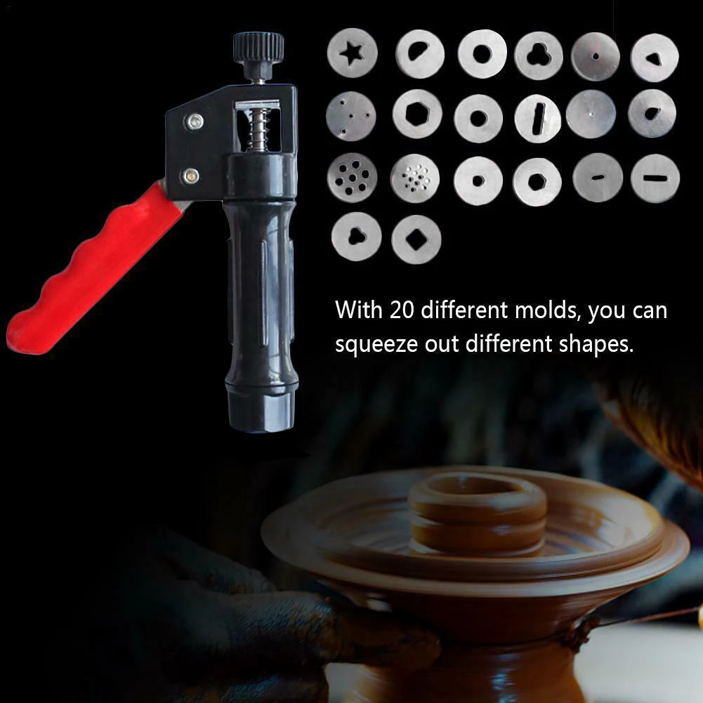 

Clay Extruder Hand-held Soft Clay Mud Squeezer with 20 Different Nozzles Biscuit Cake Decorating TUE88