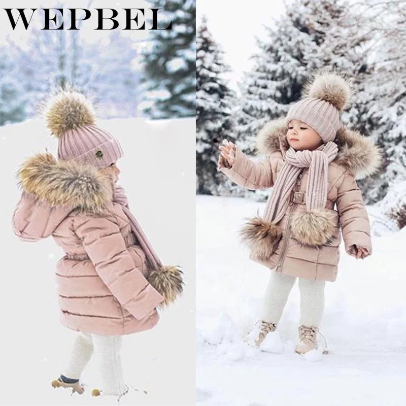 WEPBEL/осенне-зимняя детская утепленная хлопковая куртка с капюшоном; теплая одежда; детские пальто с длинными рукавами и подкладкой из искусственного меха; верхняя одежда