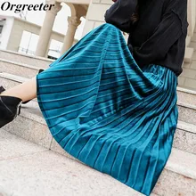 Новинка 11 цветов Осень Зима Высокая талия Женская бархатная юбка высокое качество плиссированные юбки элегантные большие размеры Женская юбка