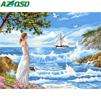 

AZQSD Painting By Number Canvas Kits Landscape Handpainted Gift DIY Unframe Coloring By Numbers Seaside Home Decoration