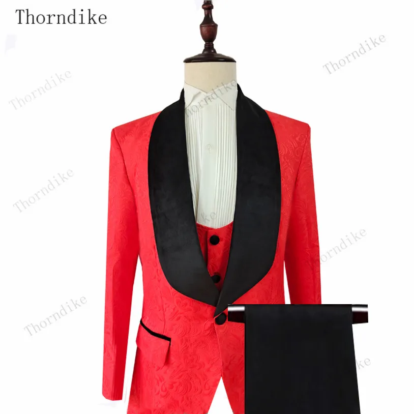 Suits Men Thorndike Light Blue Jacquard Slim Fit Tuxedo Formal Business Work 3Pcs Set (Jacket+Pants+Pants)